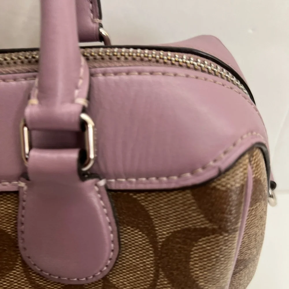 Coach Small Rowan CC signature brown and Lilac trim Crossbody Bag - Picture 13 of 15